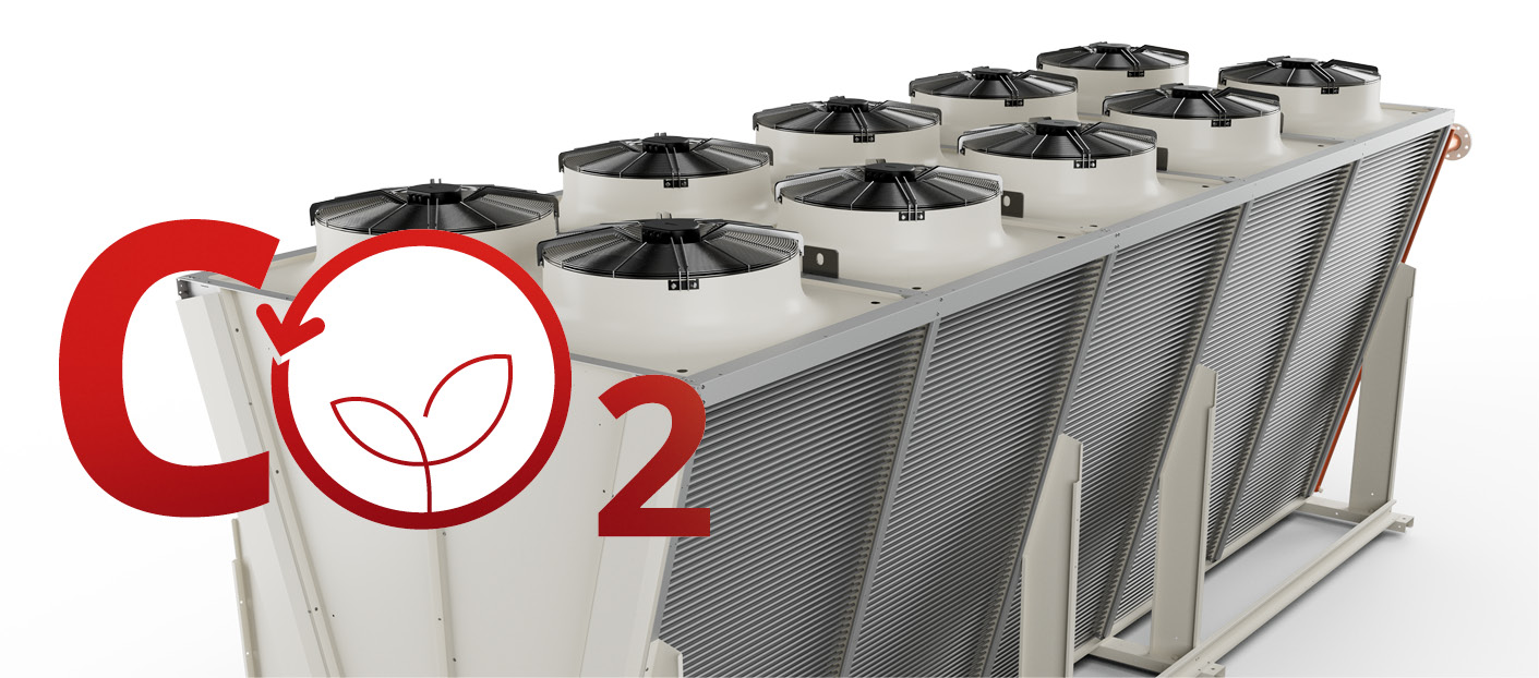 gas-cooler-co2 Gas cooler Stefani a V monofila con scritta "CO₂" davanti in rosso